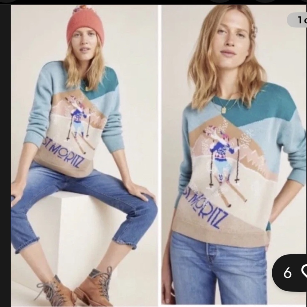 196 anthropologie St Moritz Retro Ski Sweater Intarsia Rare XSP